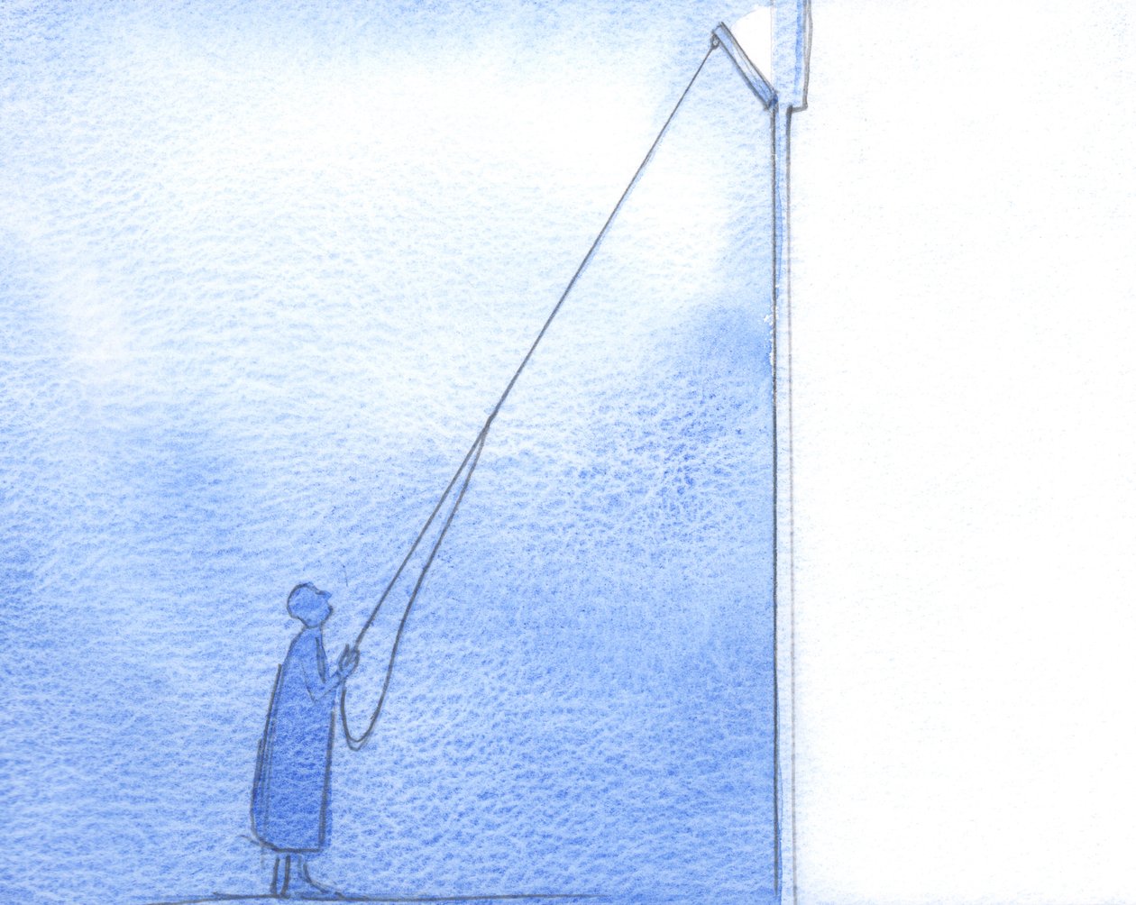 Genom att bekänna min svaghet och själviska förhoppningar är det som om jag öppnar ett högt fönster i min själ. Ljus strömmar inom, 2002 (w/c på papper) av Elizabeth Wang