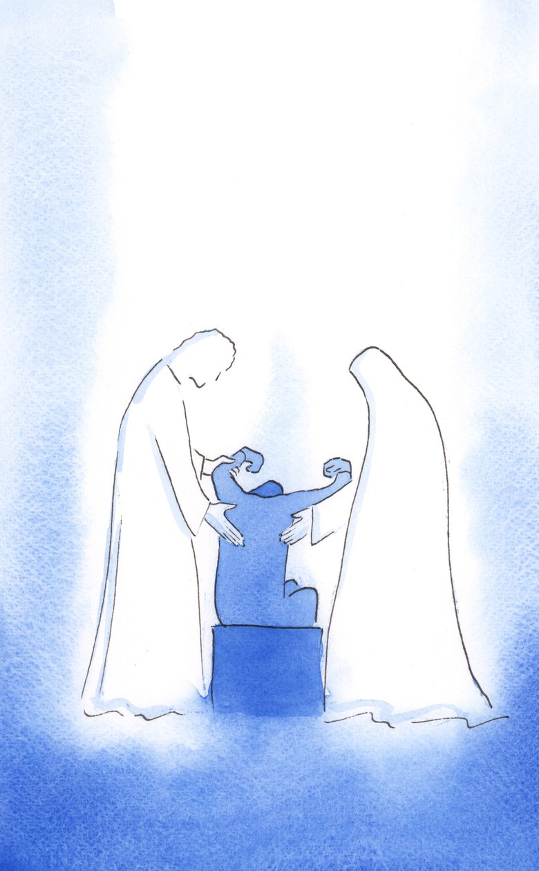 Kristus och Vår Fru är alltid ivriga att hjälpa oss. Deras hjälp är öm, personlig och oupphörlig, hela vägen till himlen, 2002 (w/c på papper) av Elizabeth Wang