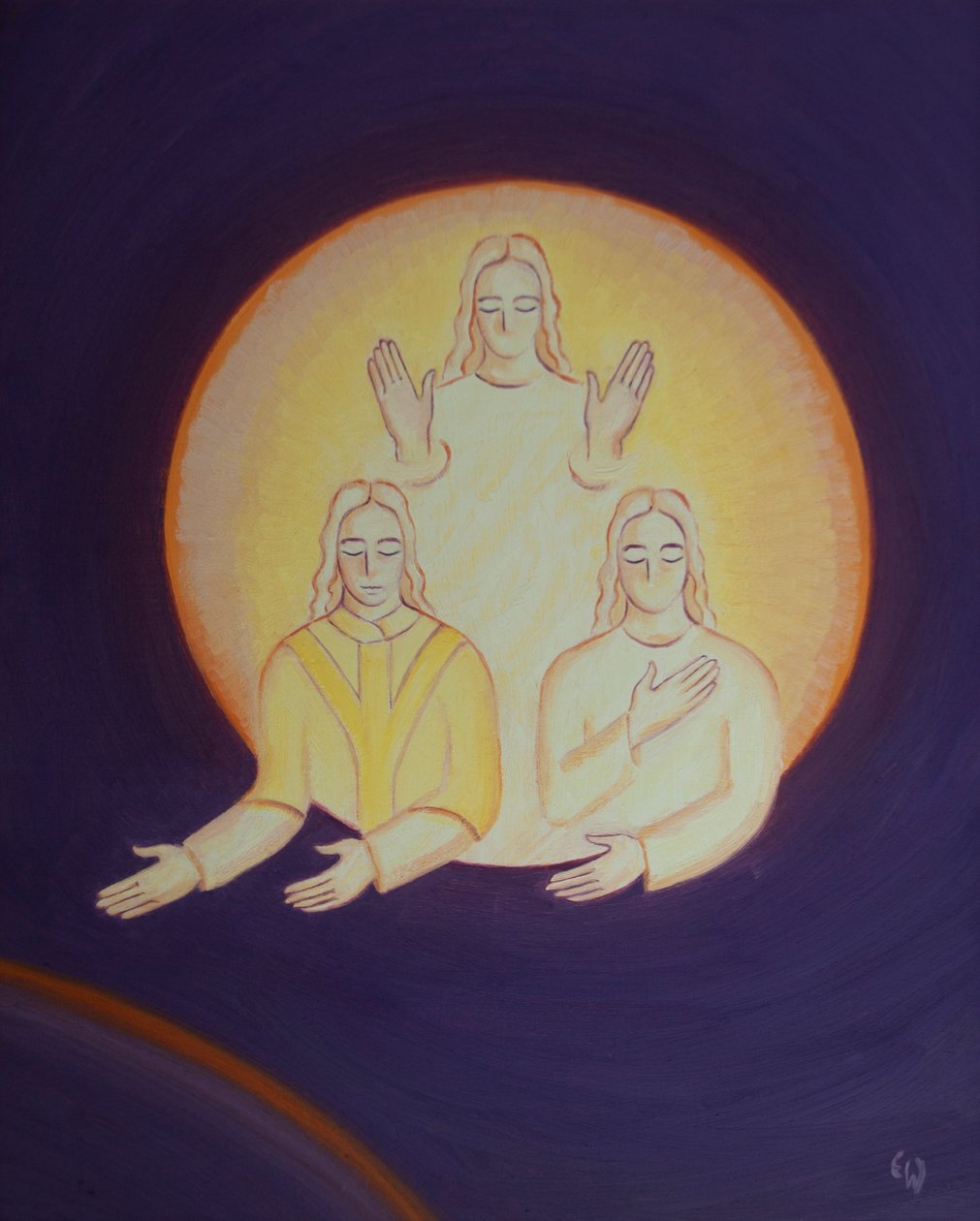 Kristus frågar hur många av oss på denna jord nedan som verkligen älskar den heliga treenighetens personer, 2002 (olja ombord) av Elizabeth Wang