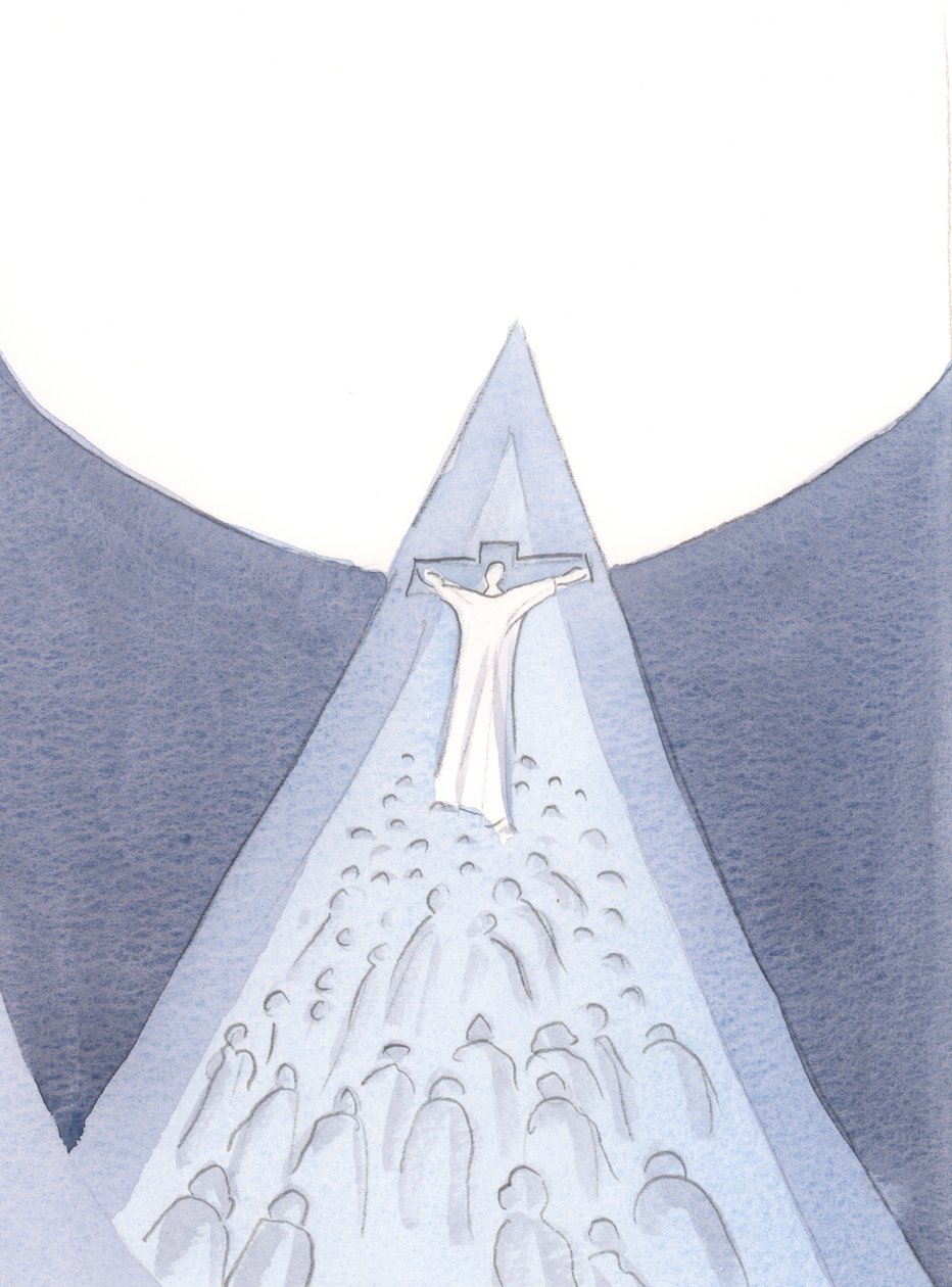 Kristus tog sig genom sin lidande, död, uppståndelse och himmelsfärd en väg in i himlen - en väg på vilken vi kan följa., 2000 (w/c på papper) av Elizabeth Wang