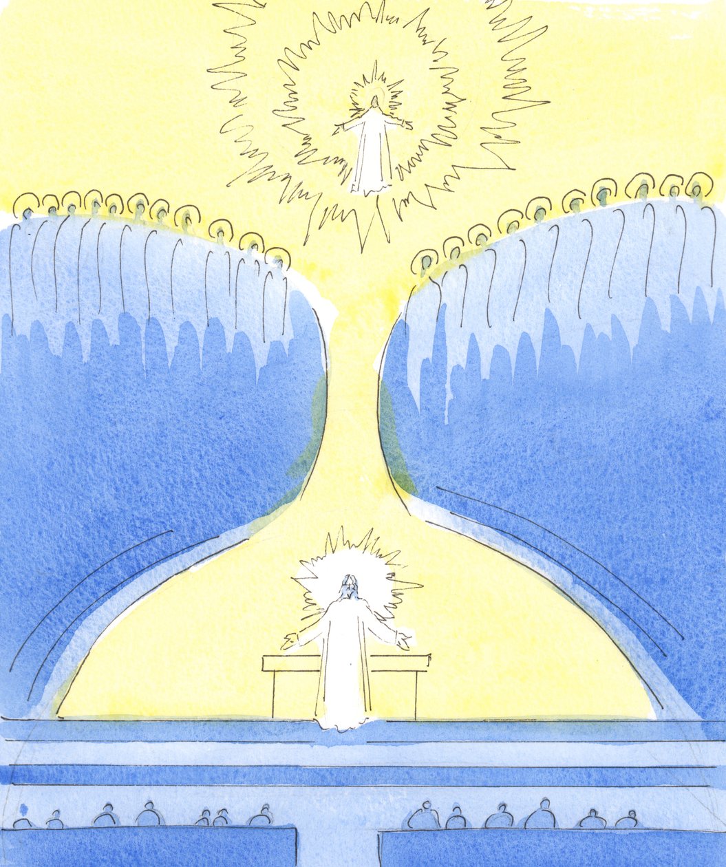Kristus är närvarande i tabernaklet, redo att hälsa dem som har valt att vara nära honom, 2004 (w/c på papper) av Elizabeth Wang