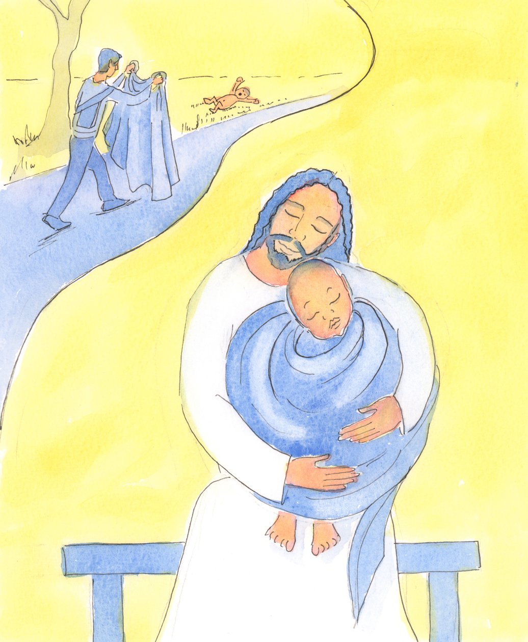 Kristus är snabb att trösta oss i våra svårigheter, 2004 (w/c på papper) av Elizabeth Wang
