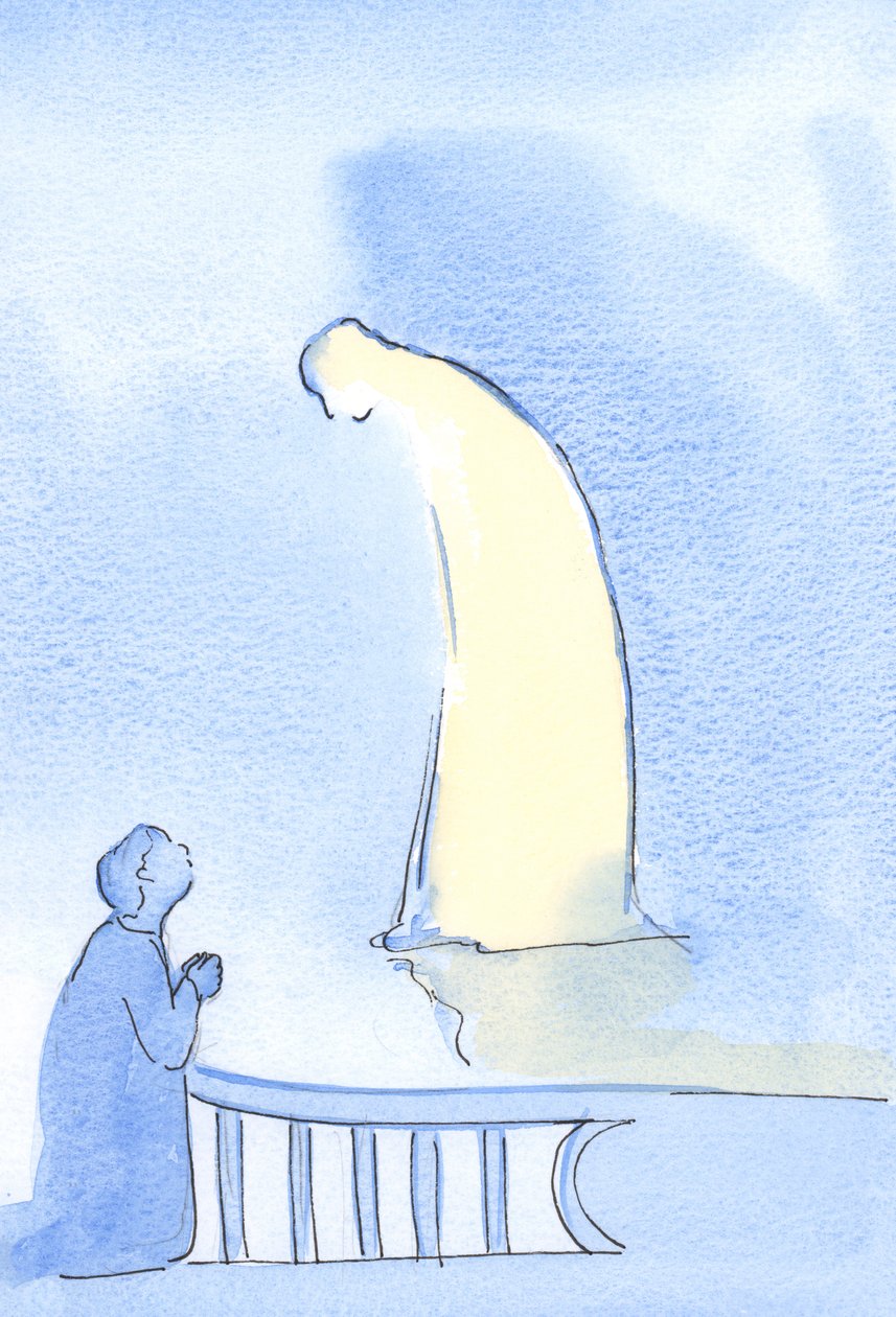 Kristus är öm och vänlig när vi vänder oss till honom, 2002 (w/c på papper) av Elizabeth Wang