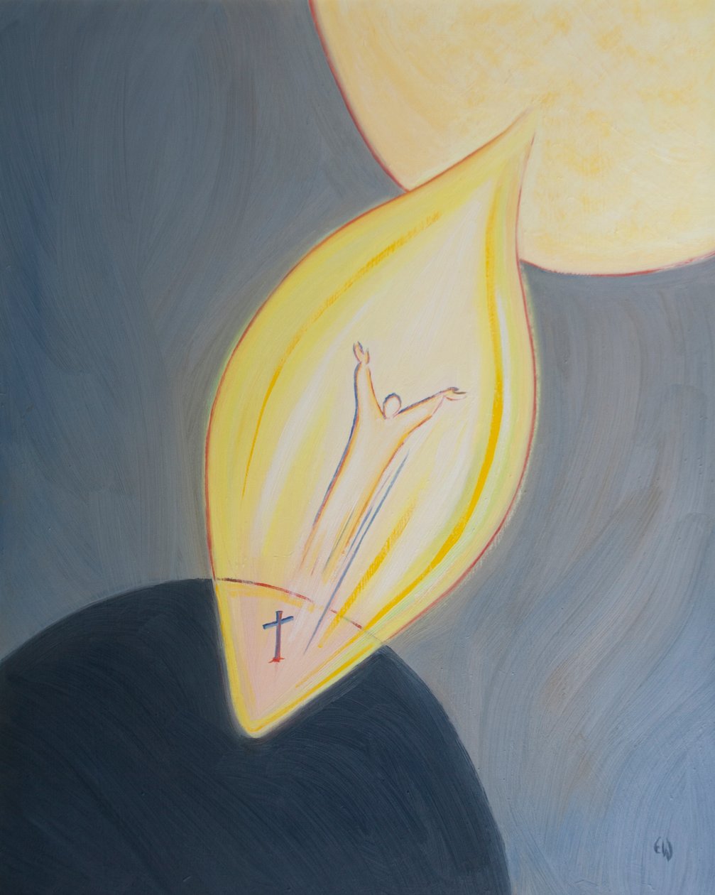 Kristus är den enda vägen till himlen, en väg skapad genom hans död, uppståndelse och himmelsfärd, 2002 (olja ombord) av Elizabeth Wang