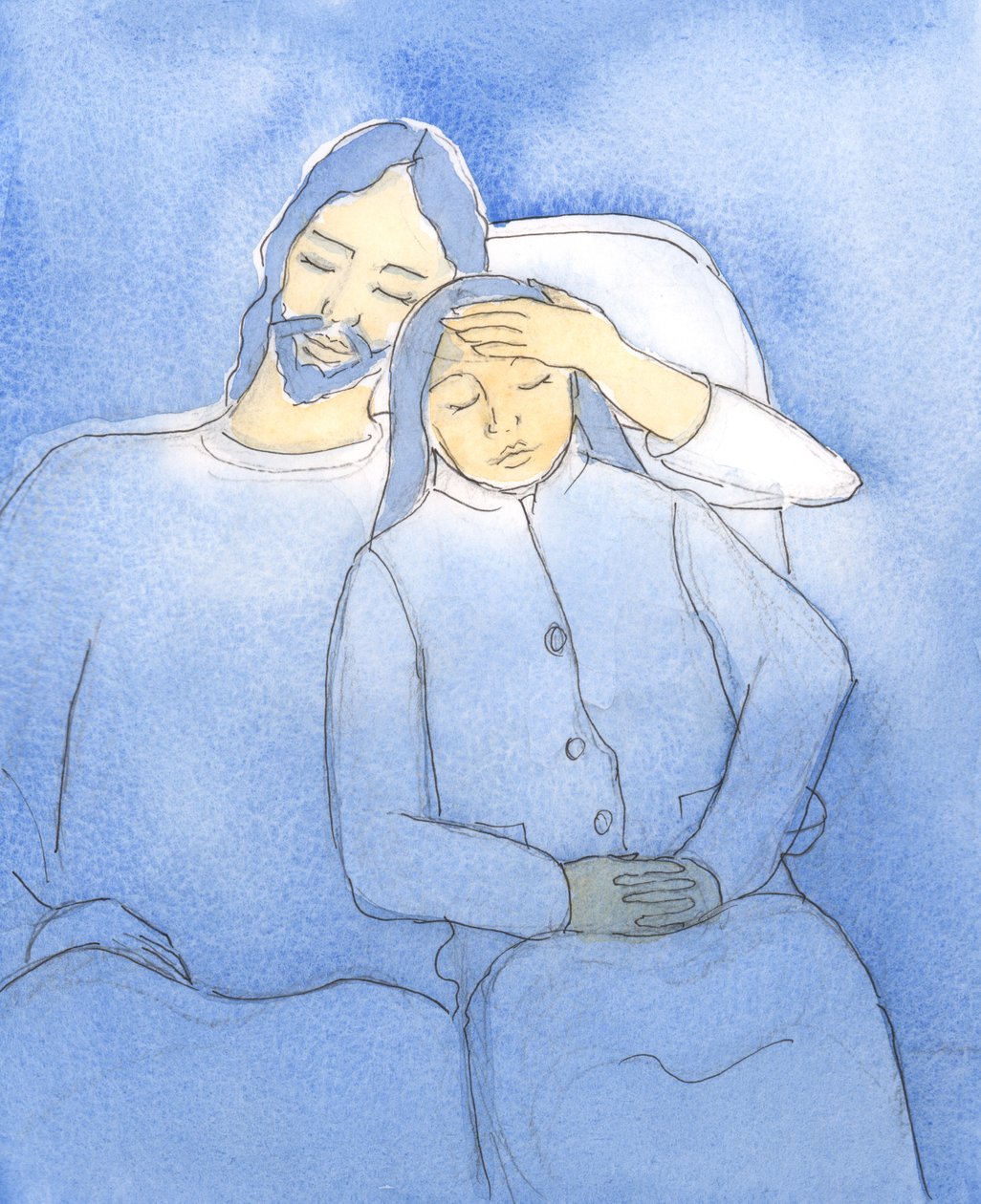 Kristus älskar att välkomna sina vänner i nattvarden, 2004 (w/c på papper) av Elizabeth Wang