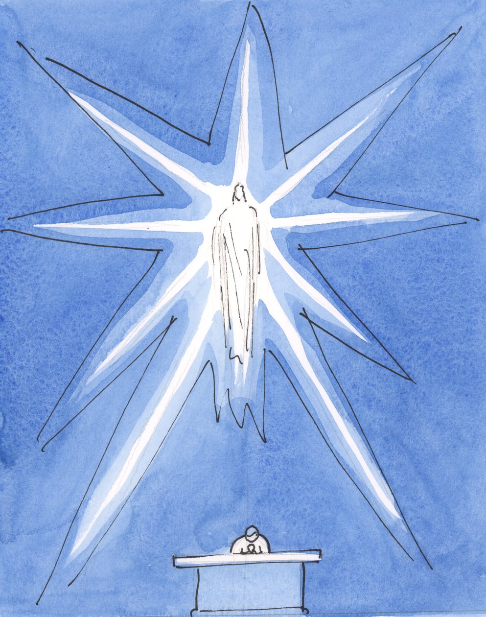 Kristus, vår Gud, är verkligen närvarande med oss, i sin härlighet, vid invigningen, flammande av helighet, 2004 (w/c på papper) av Elizabeth Wang