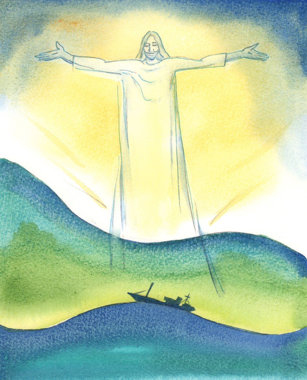 Kristus vår Gud var verkligen verksam i skapandet av universum, med Fadern och den Helige Ande, 2003 (w/c på papper) av Elizabeth Wang