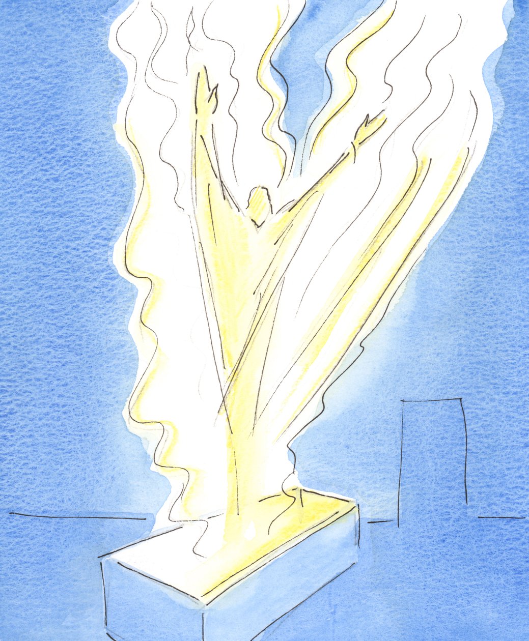 Kristus reste sig från graven i härlighet vid påsk, förvandlad, som i en flammande välgörenhetseld, när den Helige Ande befriade honom från dödens träldom, 2003 (w/c på papper) av Elizabeth Wang