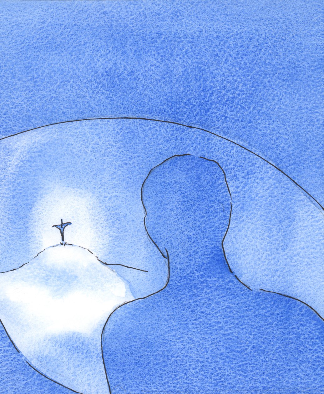 Kristi ljus sken ut, under hans liv på jorden. Från himlen tittade Fadern på en osjälvisk, kärleksfull Man-Gud, 2003 (w/c på papper) av Elizabeth Wang
