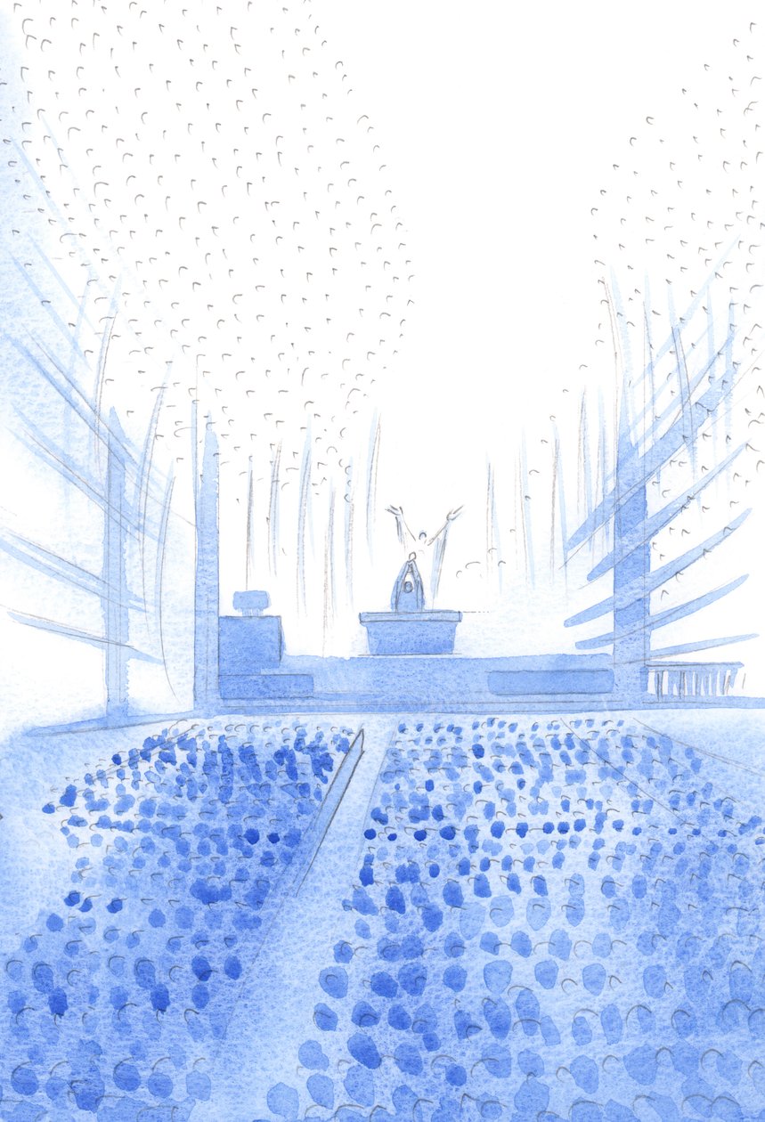 Under det heliga mässoffret vädjar Kristus till Fadern, bland sitt folk på jorden och i himlen, 2002 (w/c på papper) av Elizabeth Wang