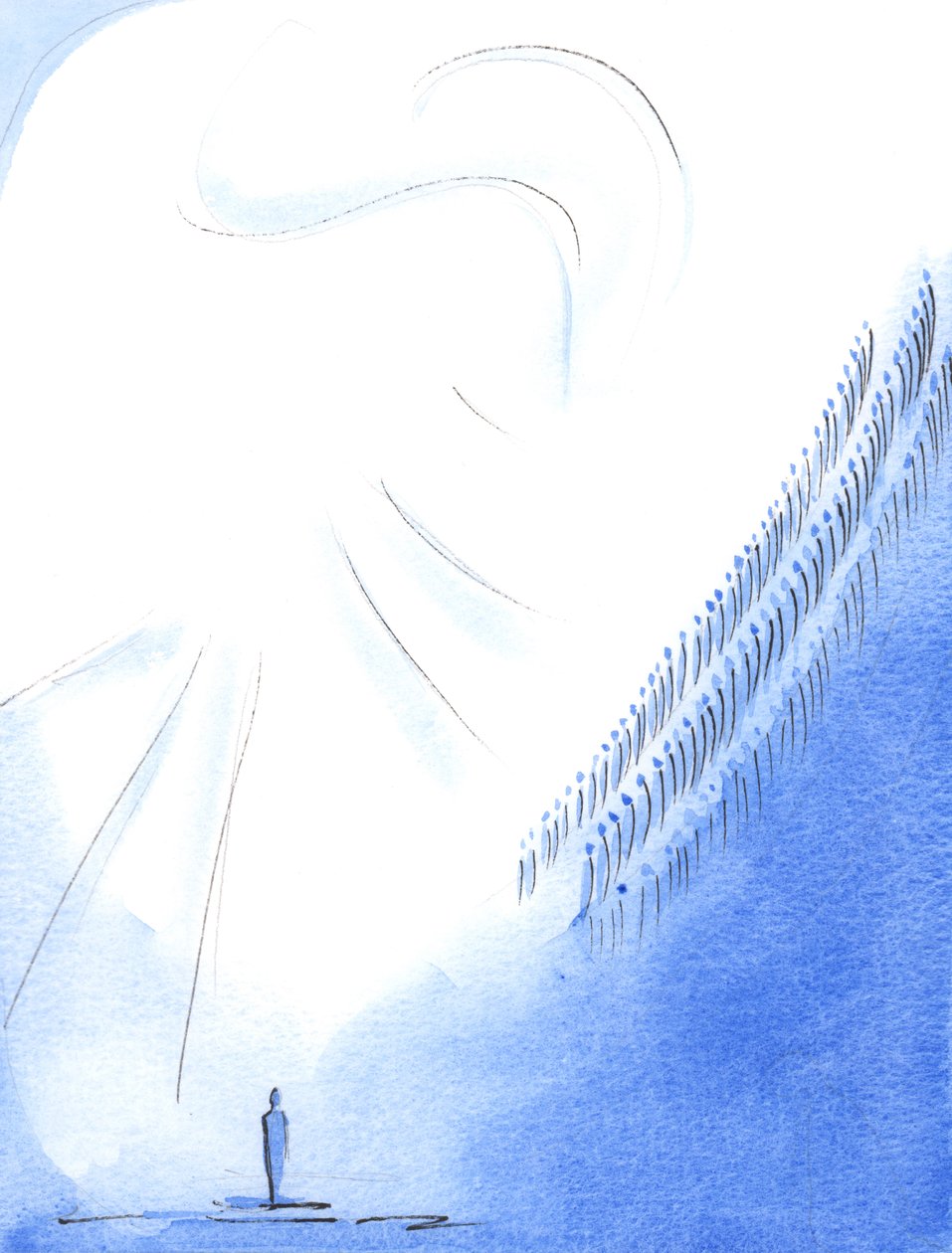 Varje gång vi ber den "Helige, Helige, Helige Herre" förenar vi våra röster med de heliga och änglarna som erbjuder samma lovsång i himlen, 2003 (w/c på papper) av Elizabeth Wang