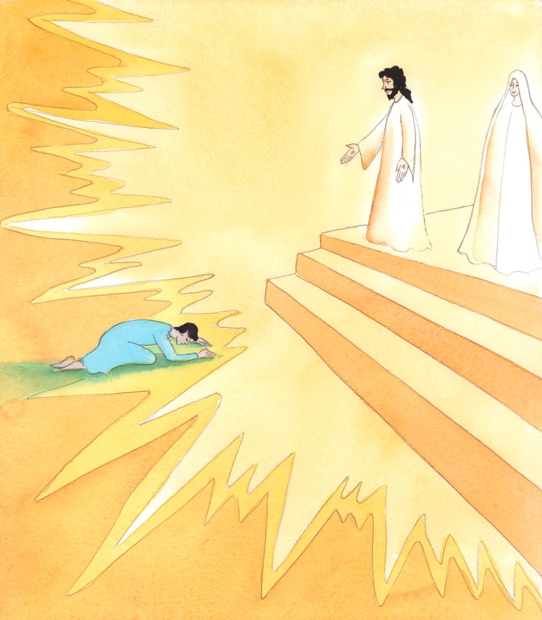 Alla som dör möter Kristus, även människor med andra religioner och även människor som aldrig har hört talas om honom, 2005 (akvarell på papper) av Elizabeth Wang
