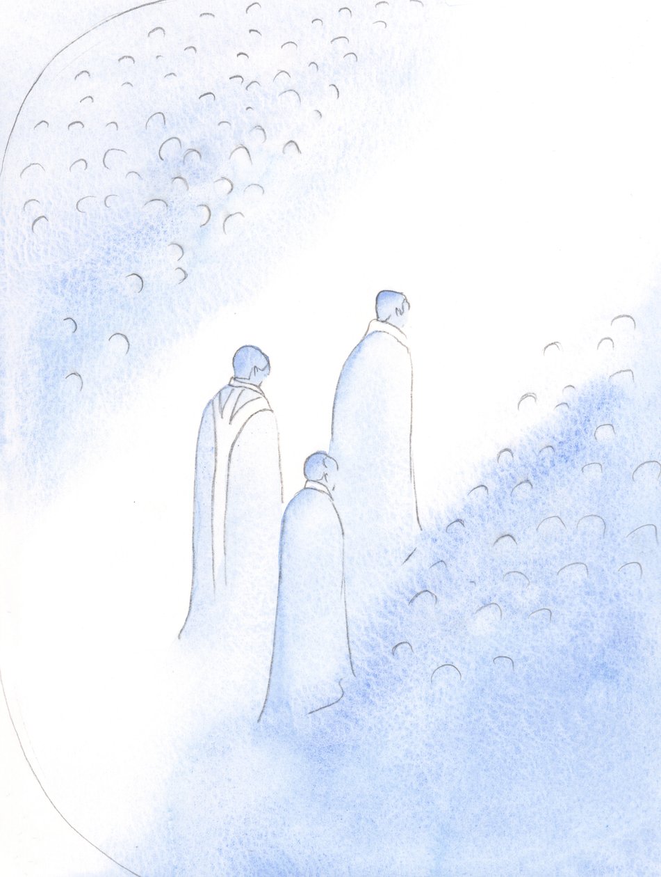 Trofasta präster som kommer in i himlen får en enorm hälsning och hedras som "andra Kristus" efter deras arbete på jorden, 2001 (w/c på papper) av Elizabeth Wang