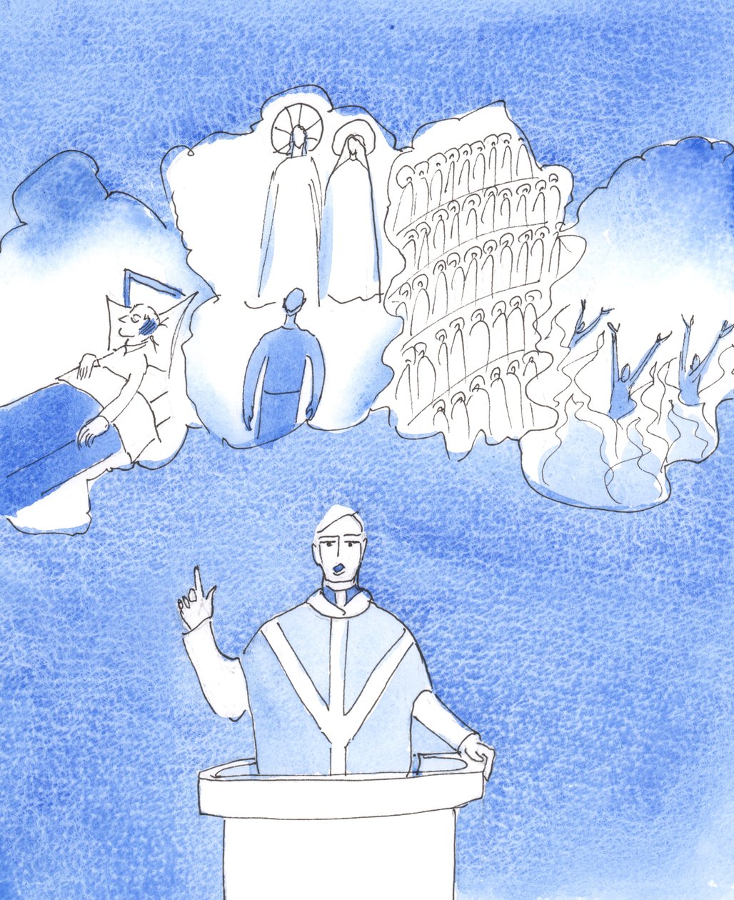 Få böcker idag innehåller kloka ord om de "fyra sista sakerna", som är döden, domen, himlen och helvetet, 2004 (w/c på papper) av Elizabeth Wang