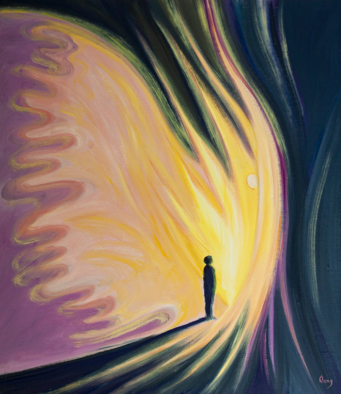 Gud ger en skyddsängel till varje person som han kärleksfullt skapar, 2000 (olja ombord) av Elizabeth Wang