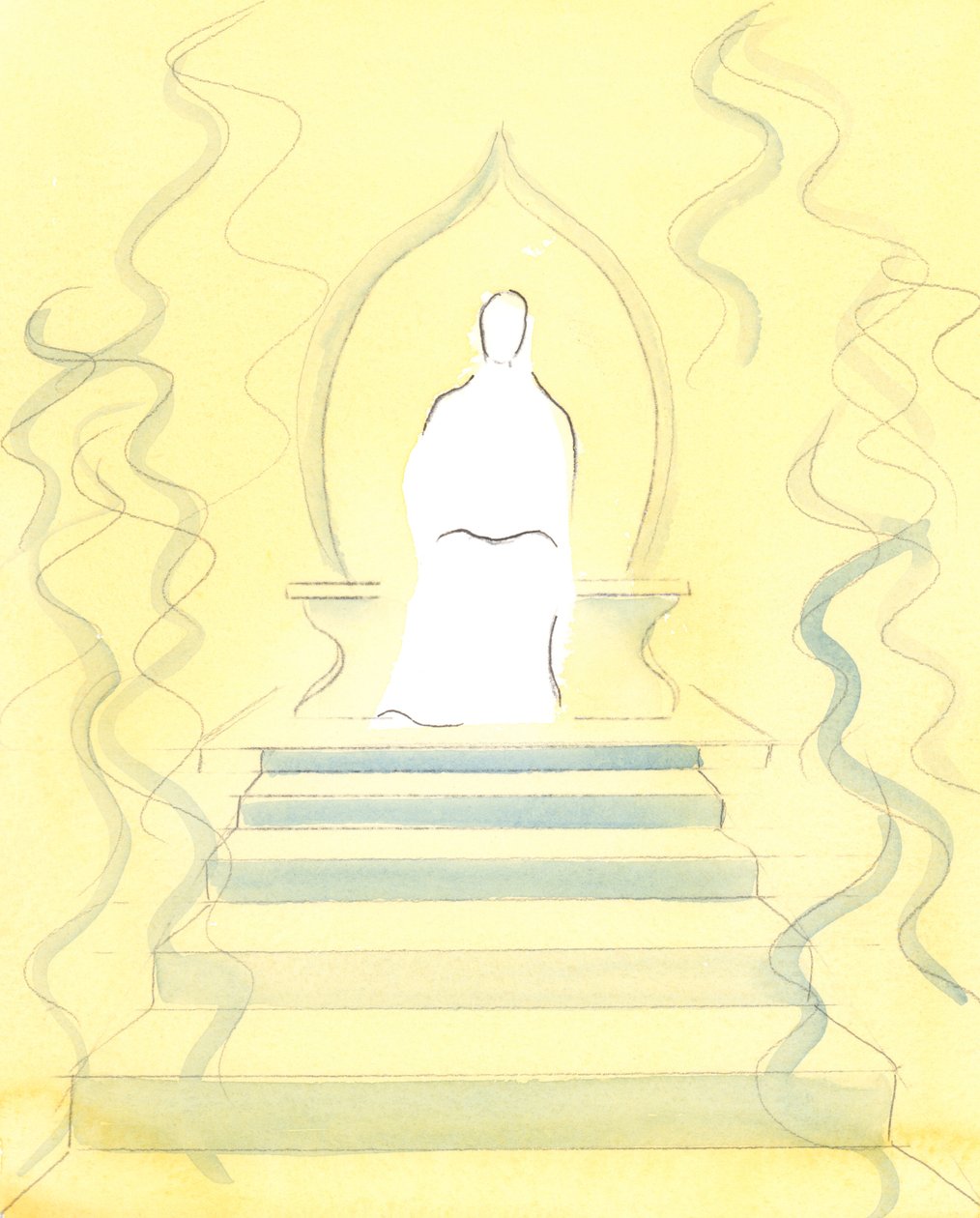 Gud Fadern bor i himlen mitt bland härlighetens eld som Han är; och det är inför Hans tron som själar ställs för dom, 2004 (w/c på papper) av Elizabeth Wang