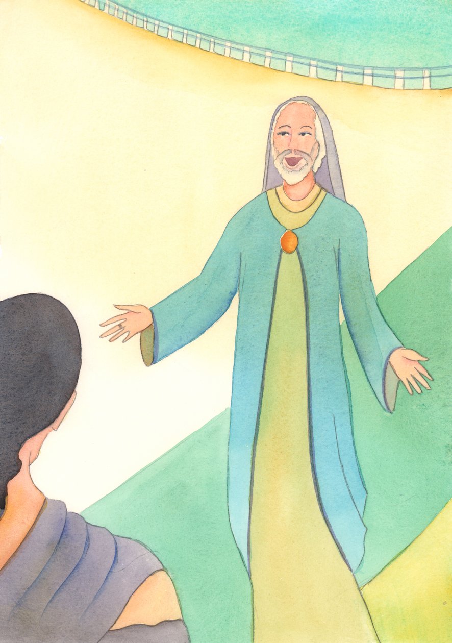 Gud Fadern ser på med oändlig vänlighet när en person som har misslyckats i dygd sedan har ångrat sig, 2004 (w/c på papper) av Elizabeth Wang