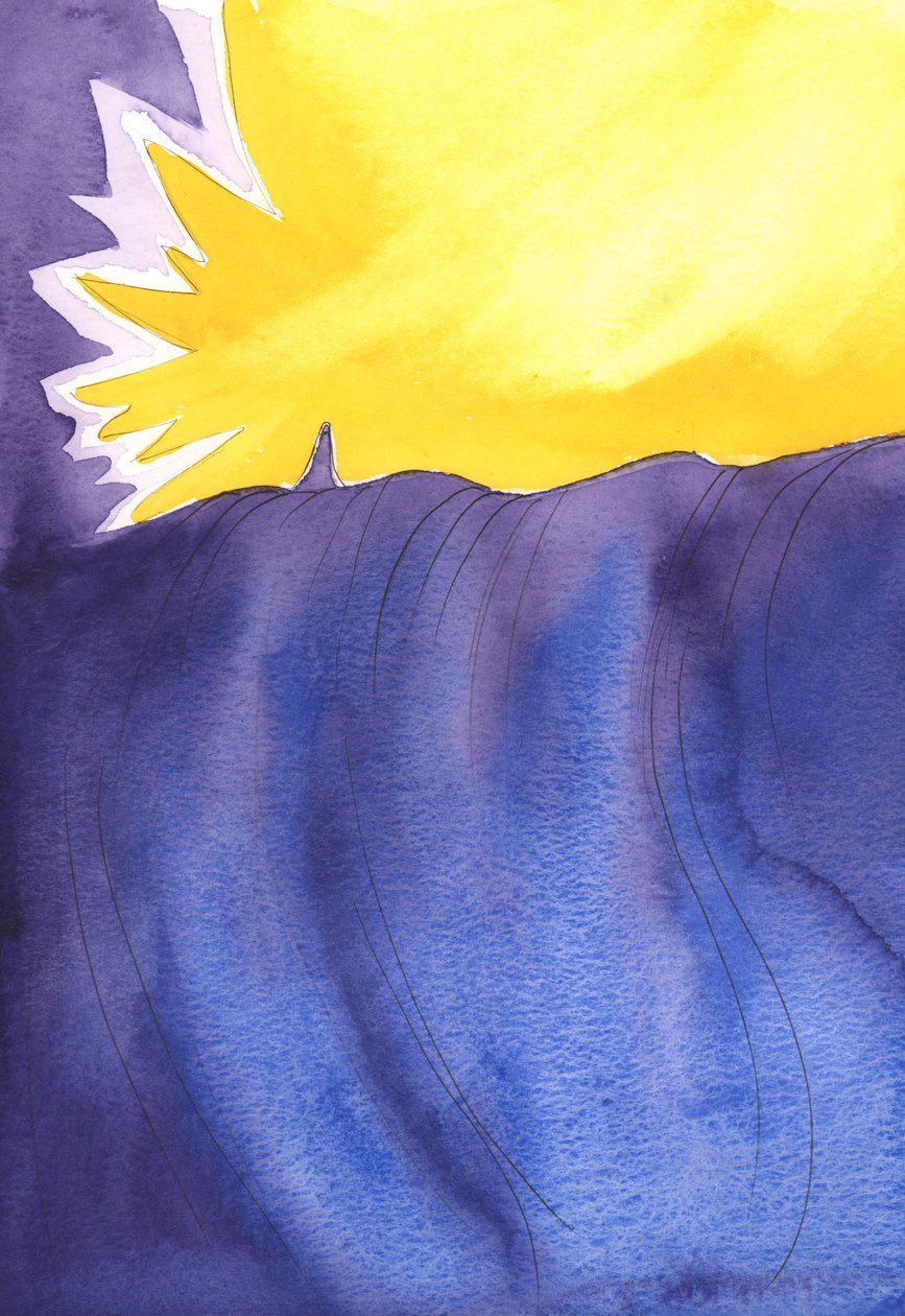 Nåder utgjuts från himlen, som en stor flod av kraft och godhet, på den heliga jungfru Marias förbön med Gud, å våra vägnar, 2003 (w/c på papper) av Elizabeth Wang
