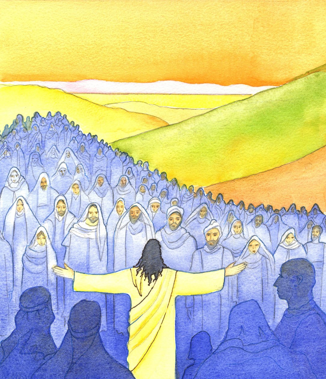 Great Crowds Followed Him, 2001 (w/c på papper) av Elizabeth Wang