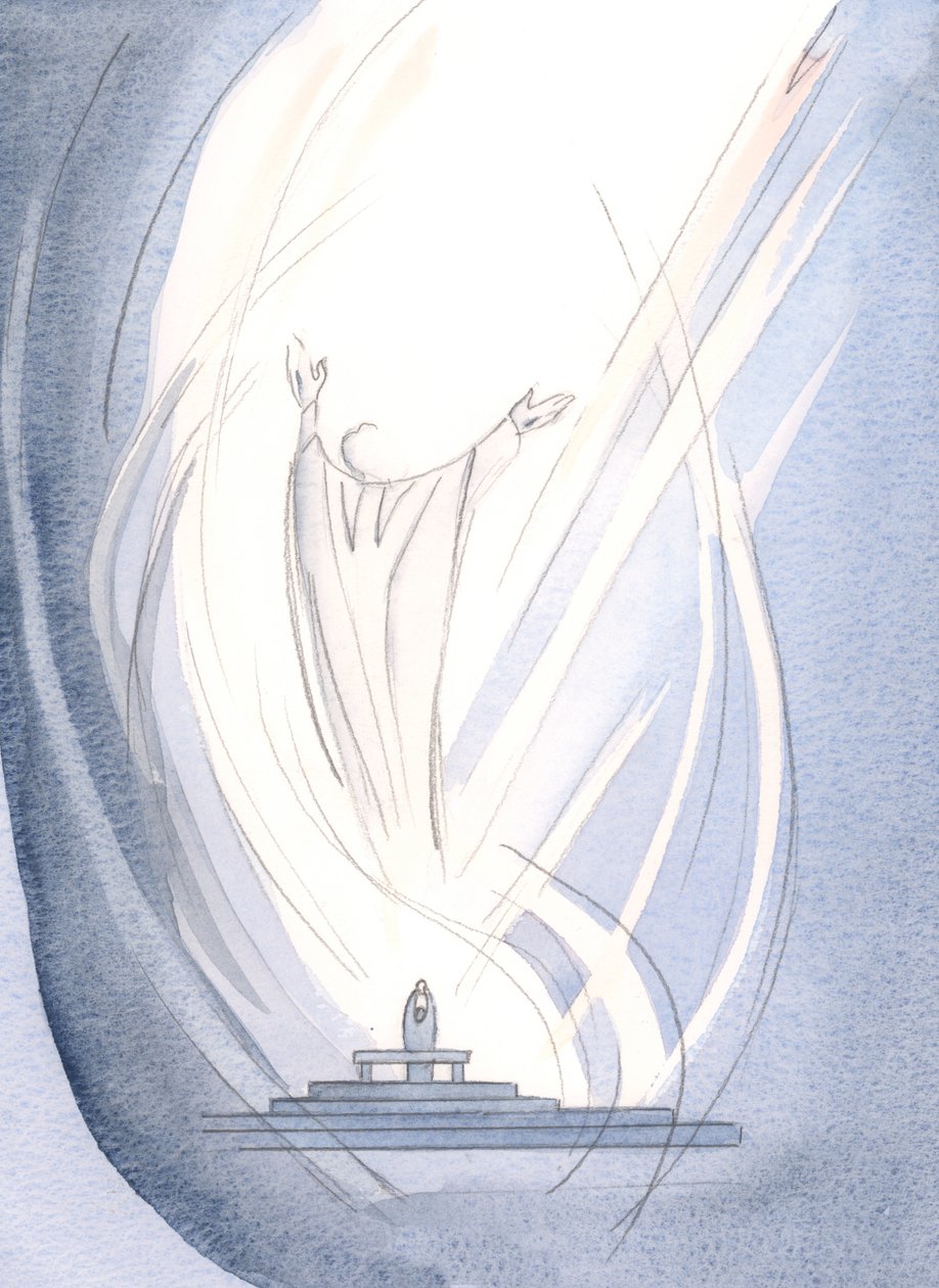 Han ledde mig till Fadern, i förbön, med den Helige Ande i en gemenskap av glädje., 2000 (w/c på papper) av Elizabeth Wang