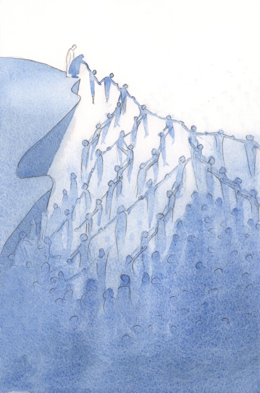Han visade mig hur en enkel bön av oss kan förena honom med andra. Han berör dem av sin nåd, och så hjälper han alla deras nära och kära., 2001 (w/c på papper) av Elizabeth Wang