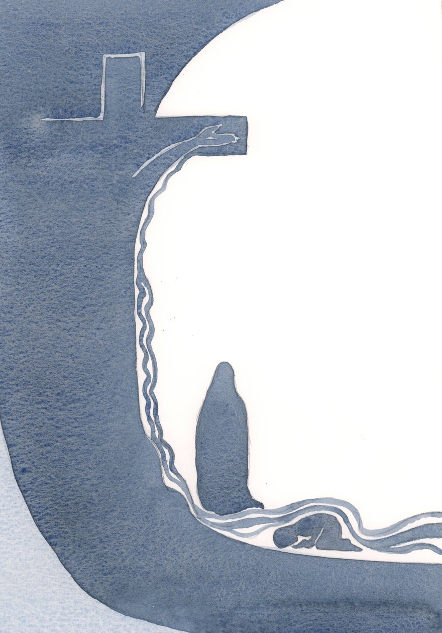 Han visade mig korset, upprätt, sin mor under det, och sitt blod i en stor utgjutning, strömmande över mig., 2000 (w/c på papper) av Elizabeth Wang