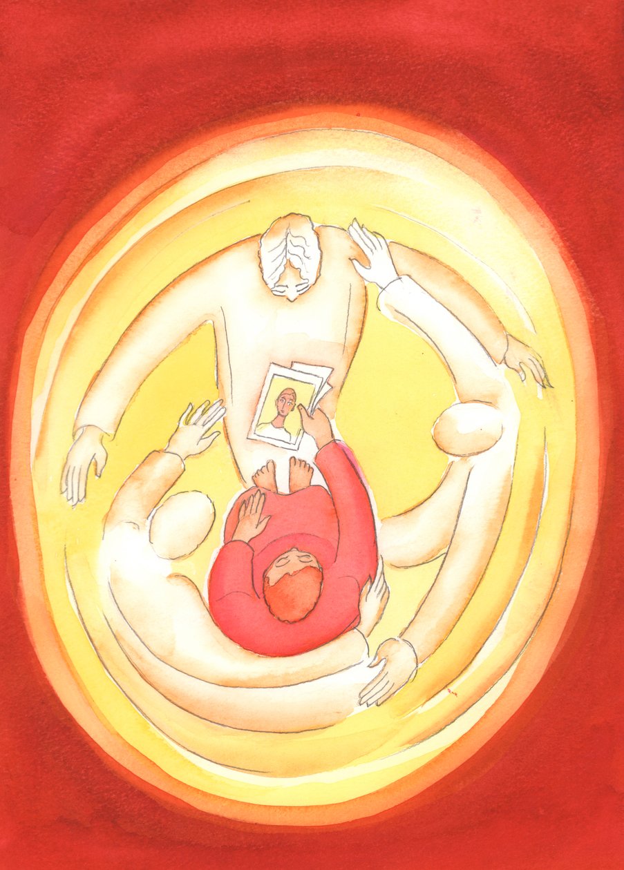 Hålls i kärleken till de tre gudomliga personerna, vi kan gå i förbön för andra, 2004 (w/c på papper) av Elizabeth Wang