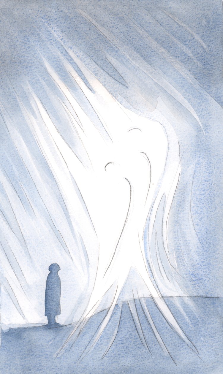 Heliga änglar vaktar oss och står i vördnad bredvid alla som strålar av Kristi närvaro, 2000 (w/c på papper) av Elizabeth Wang