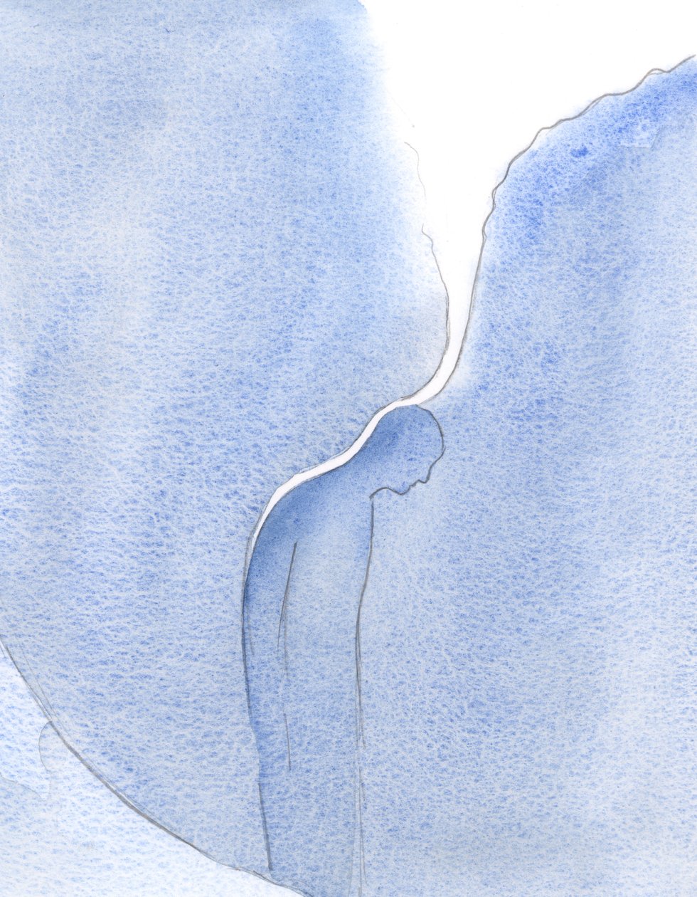 Hur förunderligt sänder vår välsignade frus bön ner en lysande ström av nåd, som en lugnande balsam, över en väntande själ i skärselden., 2001 (w/c på papper) av Elizabeth Wang