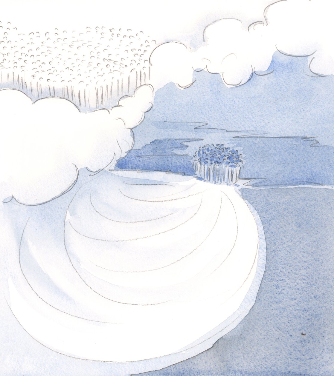 Jag såg själen "expandera", hjärtat lyftes högt, över lokala och personliga angelägenheter, för att även omfatta ett stort antal andra personer., 2001 (w/c på papper) av Elizabeth Wang