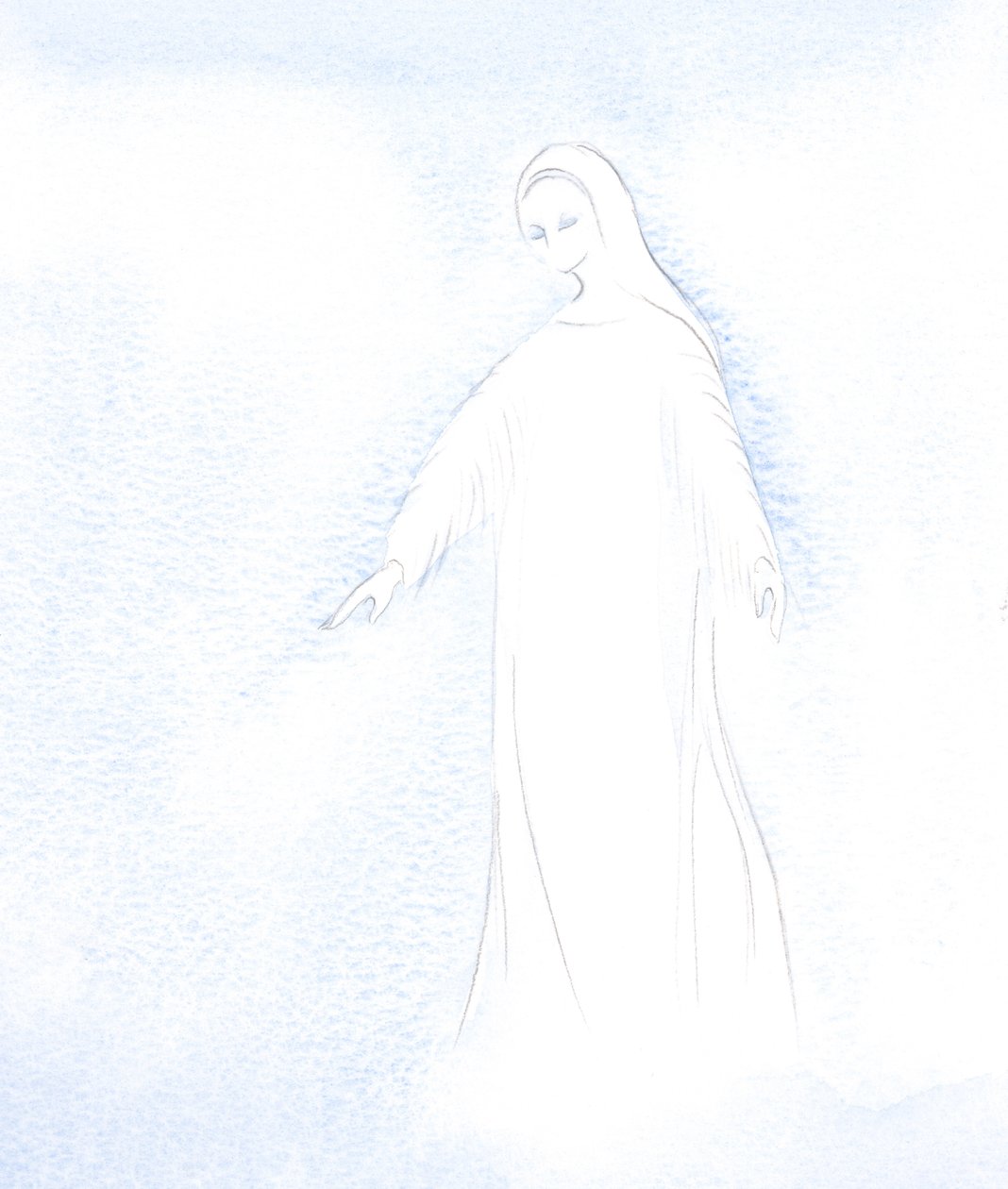Jag fick en glimt av vår heliga Moder Marias värdighet och den härlighet som hon nu får i himlen., 2001 (w/c på papper) av Elizabeth Wang