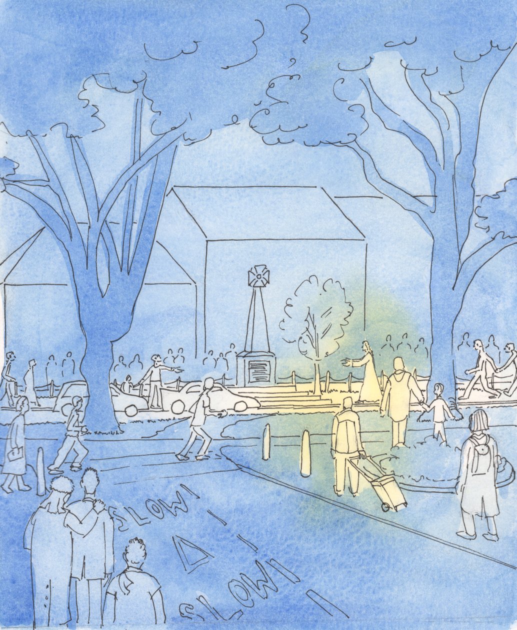 Om Jesus gick genom en stadskärna skulle folk rusa för att se honom, 2003 (w/c på papper) av Elizabeth Wang