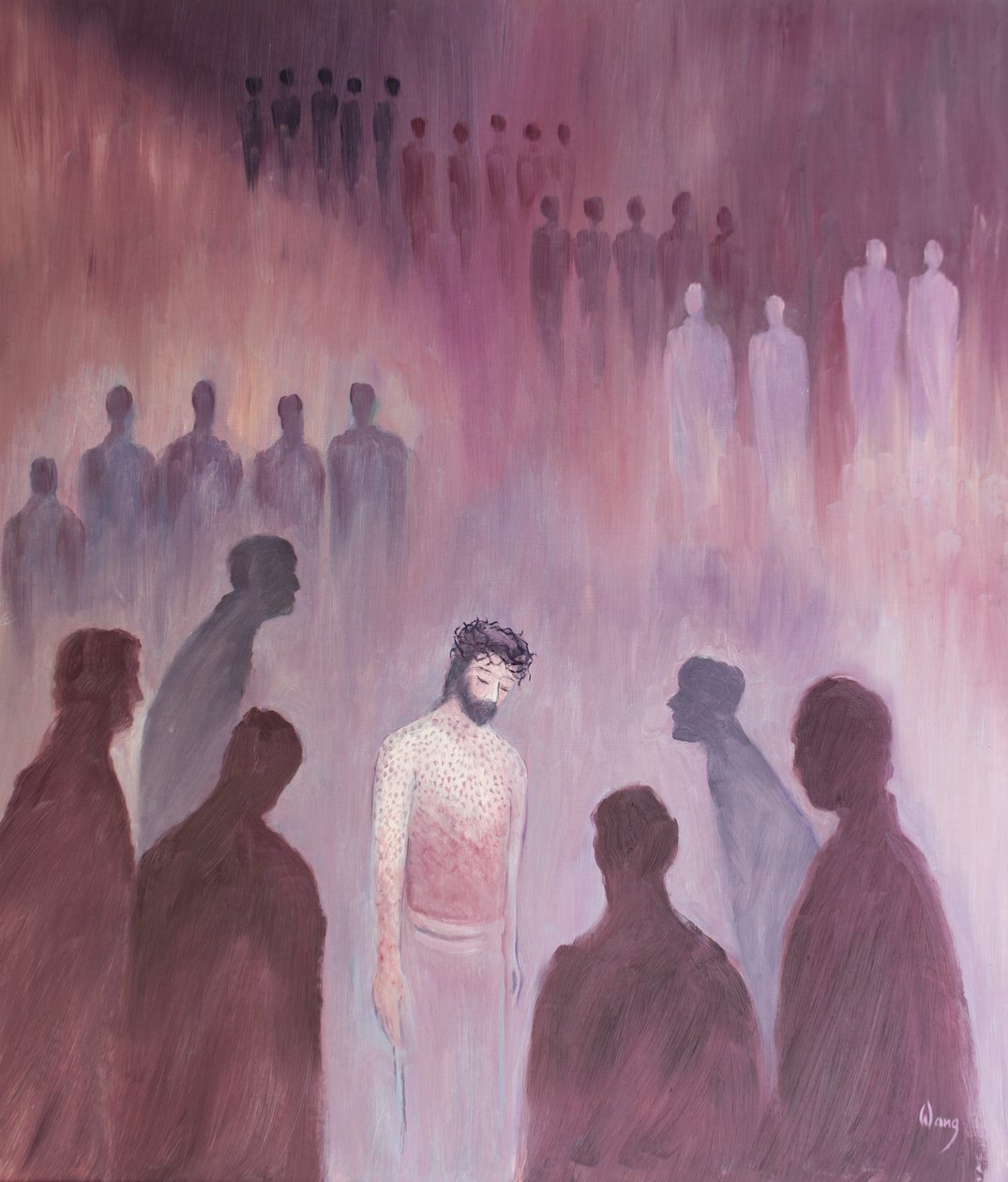 Om våra hjärtan är bittra och förbittrade, när Kristus kommer till oss i nattvarden, känner han som han gjorde i sin heliga passion, 2002 (olja ombord) av Elizabeth Wang