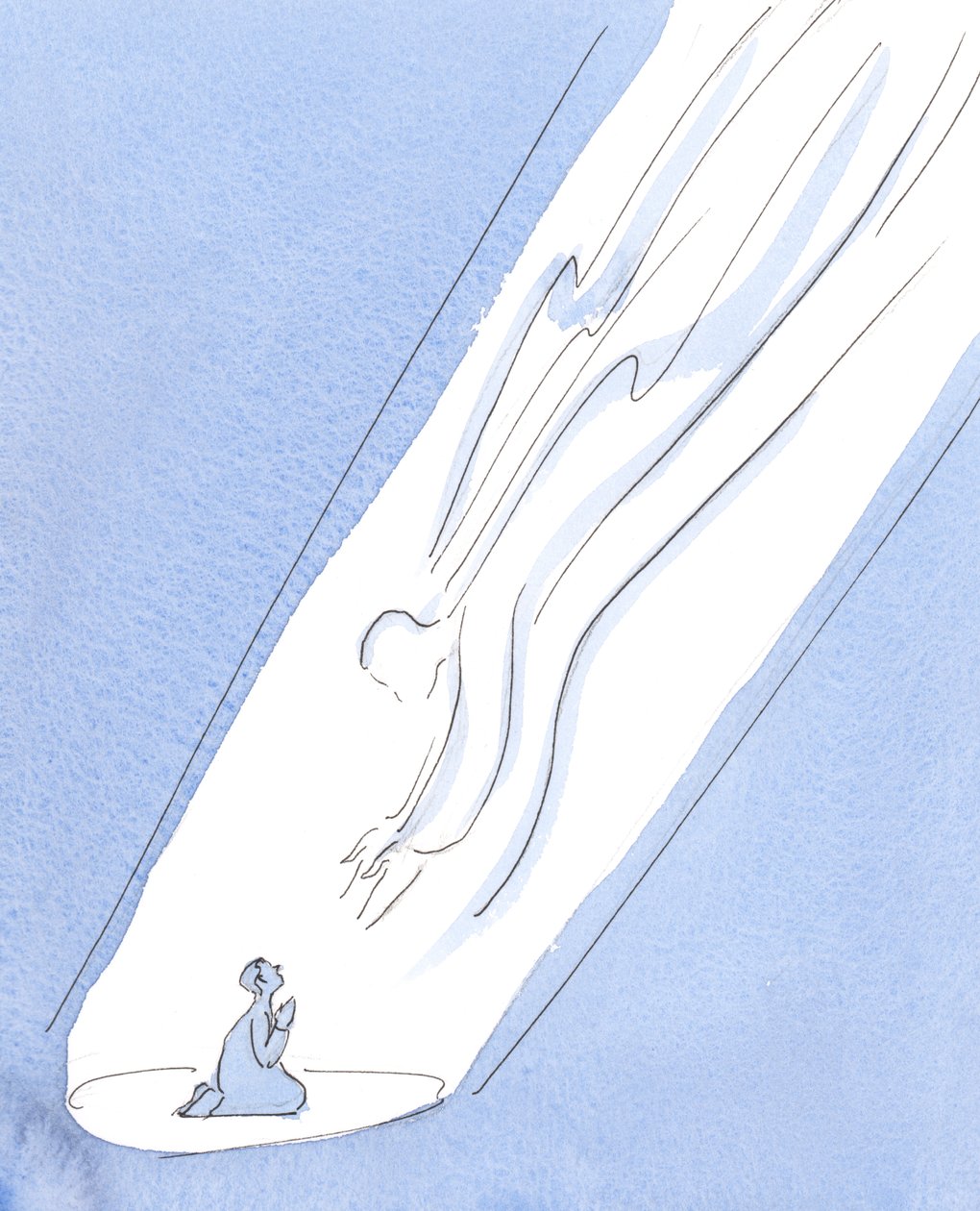 Om vi ber med tro, med ett barns ärlighet och tillit, når Gud alltid ner till oss, även om vi inte känner hans närvaro. , 2004 (w/c på papper) av Elizabeth Wang