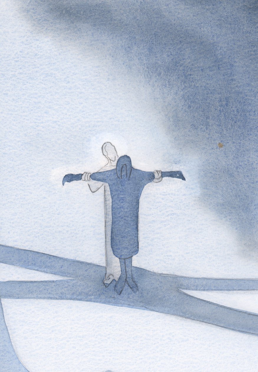 Om vi förenar våra lidanden med Kristus, stödjer han oss och låter oss ta del av hans frälsningsverk, 2000 (w/c på papper) av Elizabeth Wang