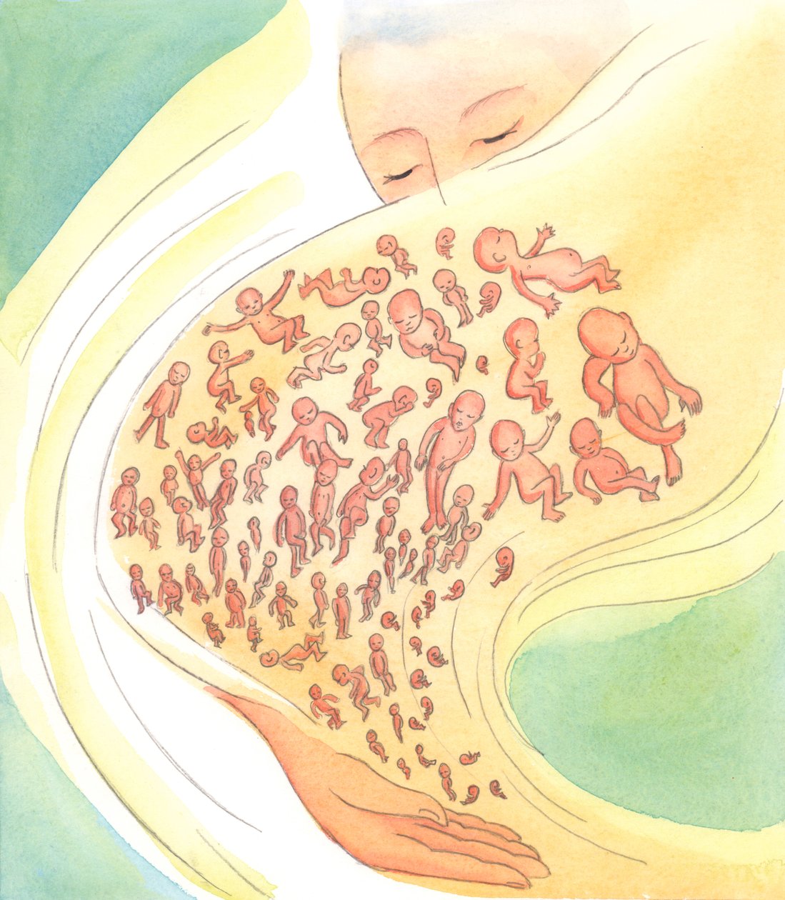 I Guds ögon är små bebisar som dör - före födseln eller efter - som stjärnfall som blossar upp kort och sedan faller från himlen, 2002 (w/c på papper) av Elizabeth Wang