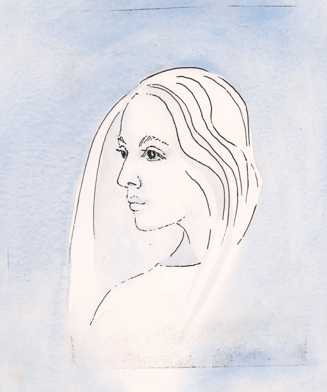 I himlen delar Jungfru Maria sin sons oro för allt som händer på jorden, 2000 (w/c på papper) av Elizabeth Wang
