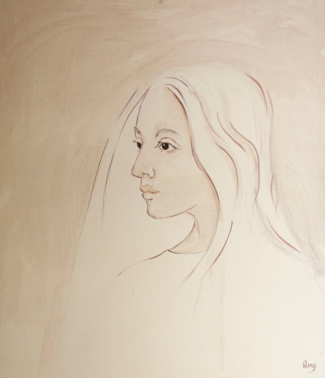 I himlen delar Jungfru Maria sin sons oro för allt som händer på jorden, 2000 (olja ombord) av Elizabeth Wang