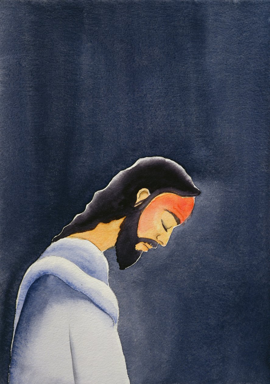 I sin ångest ber Jesus i Getsemane till sin far, 2006 (w/c på papper) av Elizabeth Wang
