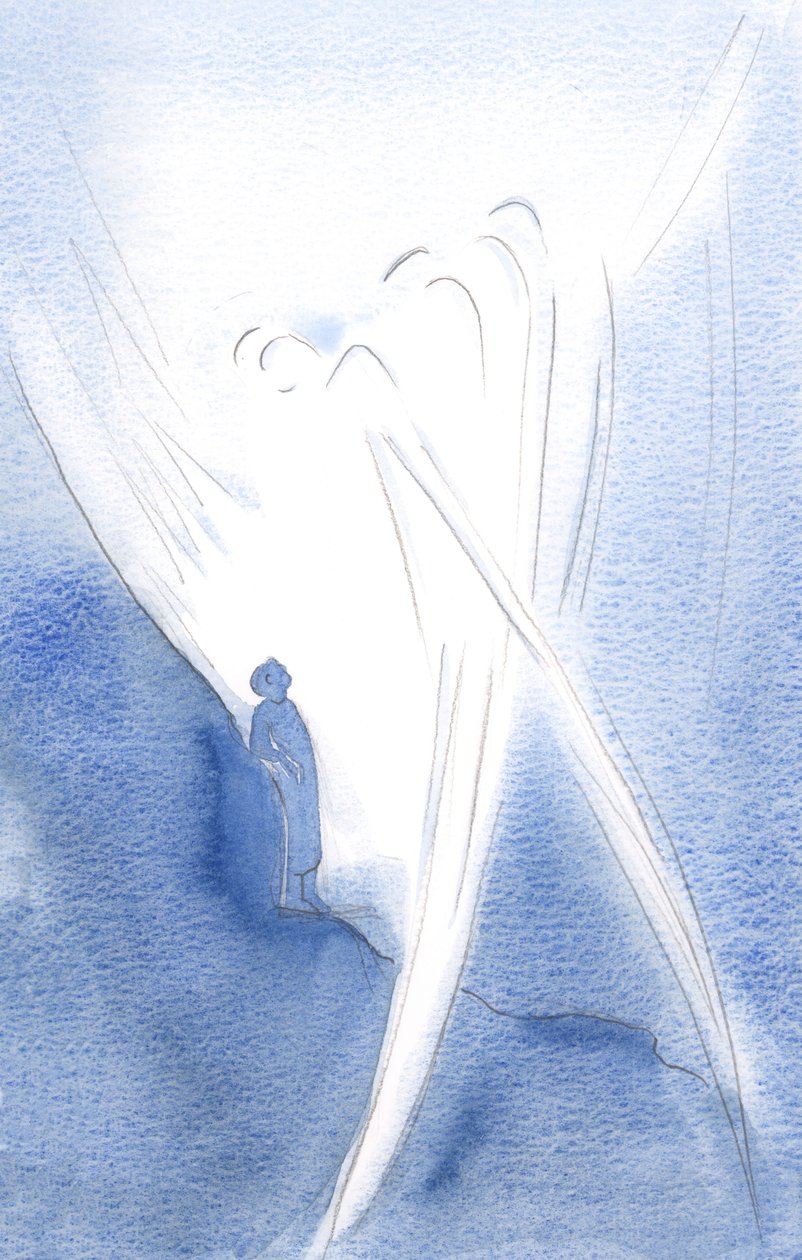I sin ömhet lyfte han min själ med änglar, i den heliga treenighetens lov, 2000 (w/c på papper) av Elizabeth Wang