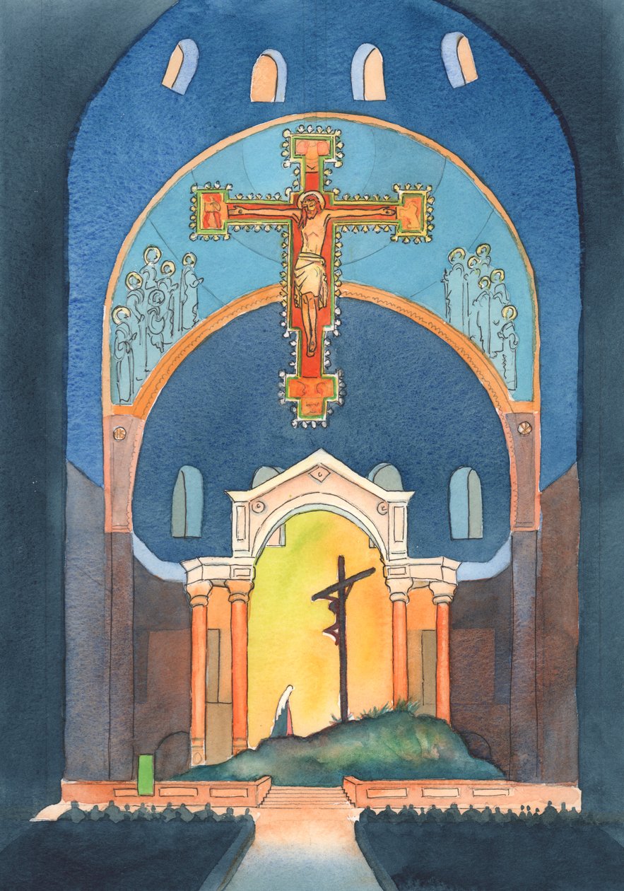 I Westminster Cathedral, och i varje katolsk kyrka, presenteras Sacrifice of Calvary på nytt för vår frälsning vid mässan 2004 (w/c på papper) av Elizabeth Wang