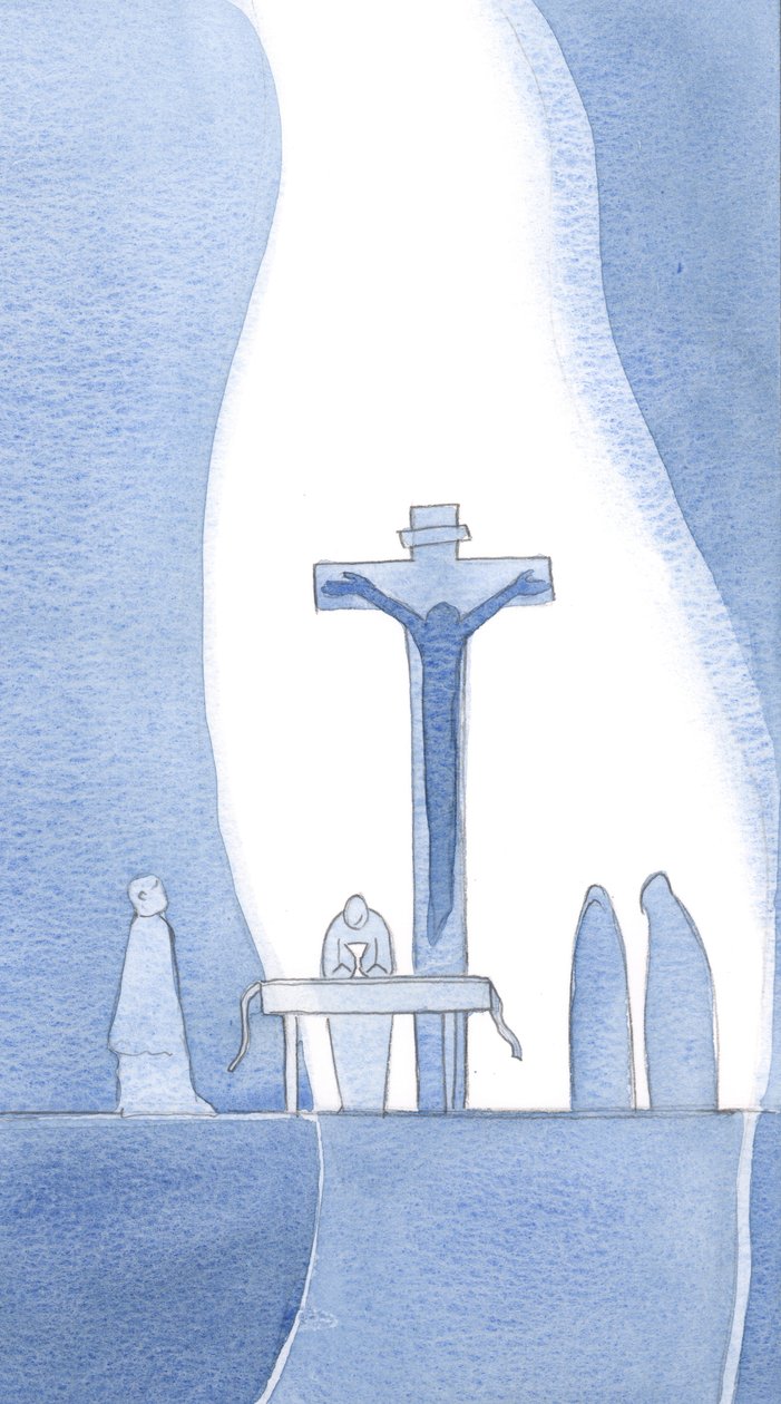I min intethet kan jag förvänta mig allt jag behöver av Gud, eftersom han genom sin nåd och barmhärtighet skapade mig och sände sin Son att dö för mig., 2001 (w/c på papper) av Elizabeth Wang