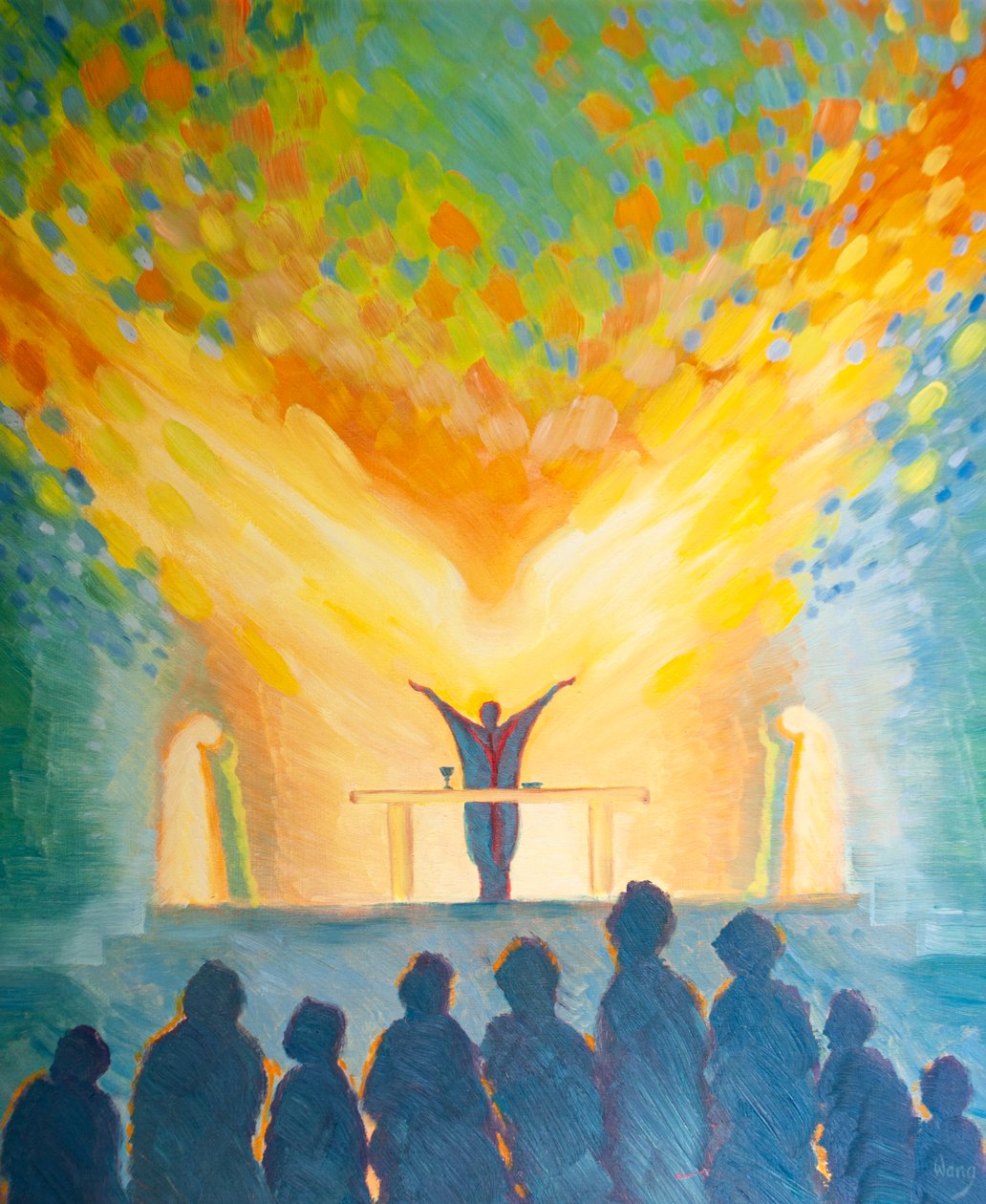 I den heliga liturgin, precis som i vår personliga bön, litar vi på den Helige Andes kraft, 2000 (olja ombord) av Elizabeth Wang