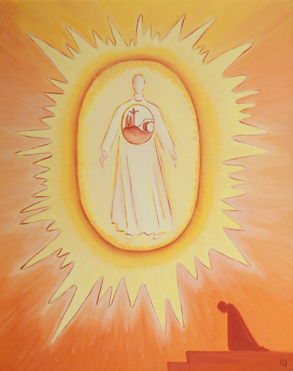 När jag vänder mig till den uppståndne Kristus som är med Fadern i himlen, finner jag i Kristus alla räddande händelser i hans liv som är anledningen till mitt hopp, 2002 (olja ombord) av Elizabeth Wang