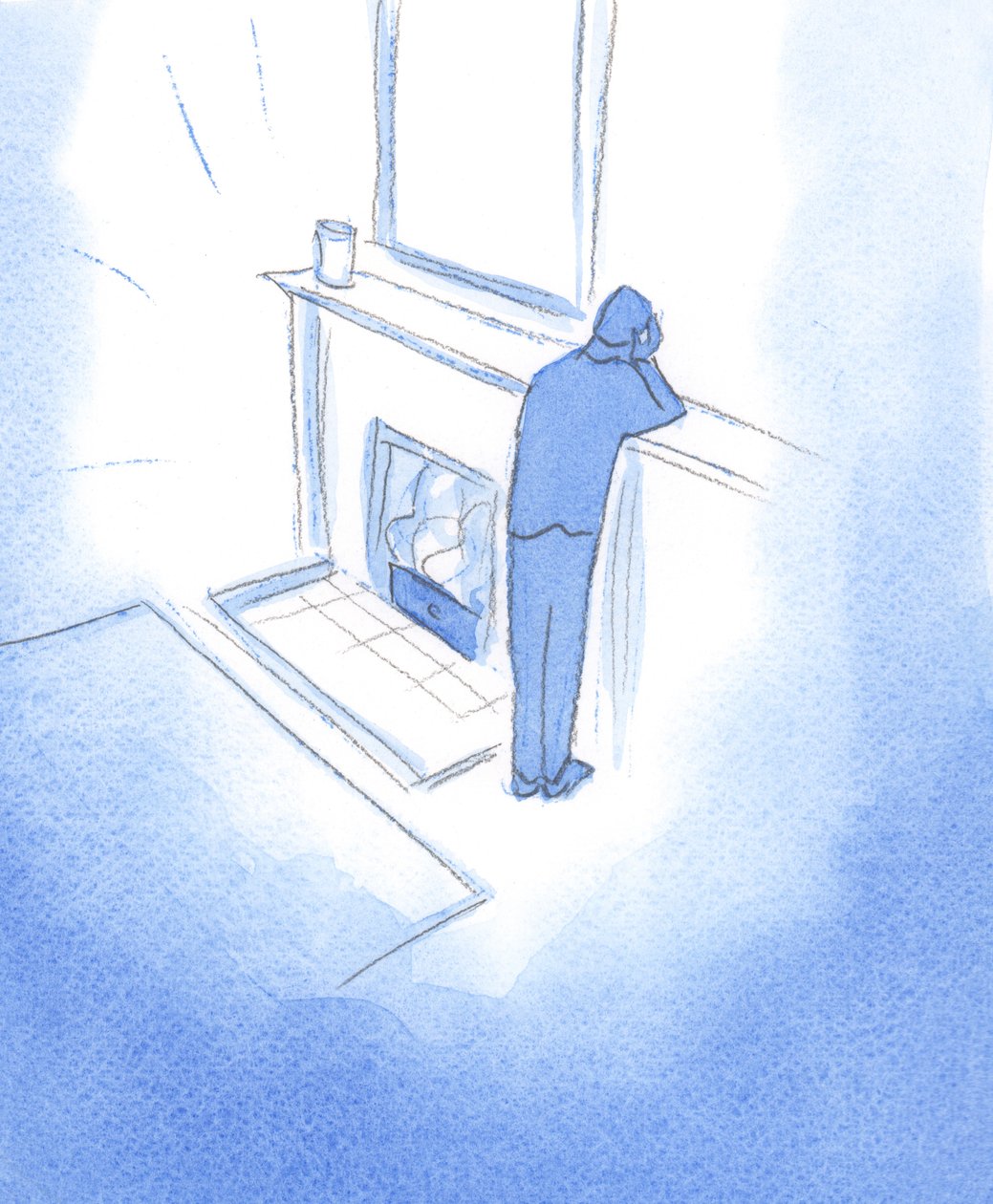 Det är i Gud vi kan hitta ett kärleksfullt hem eller en härd, med ljus och värme. "Utanför" Honom är bara smärta och mörker, 2002 (w/c på papper) av Elizabeth Wang