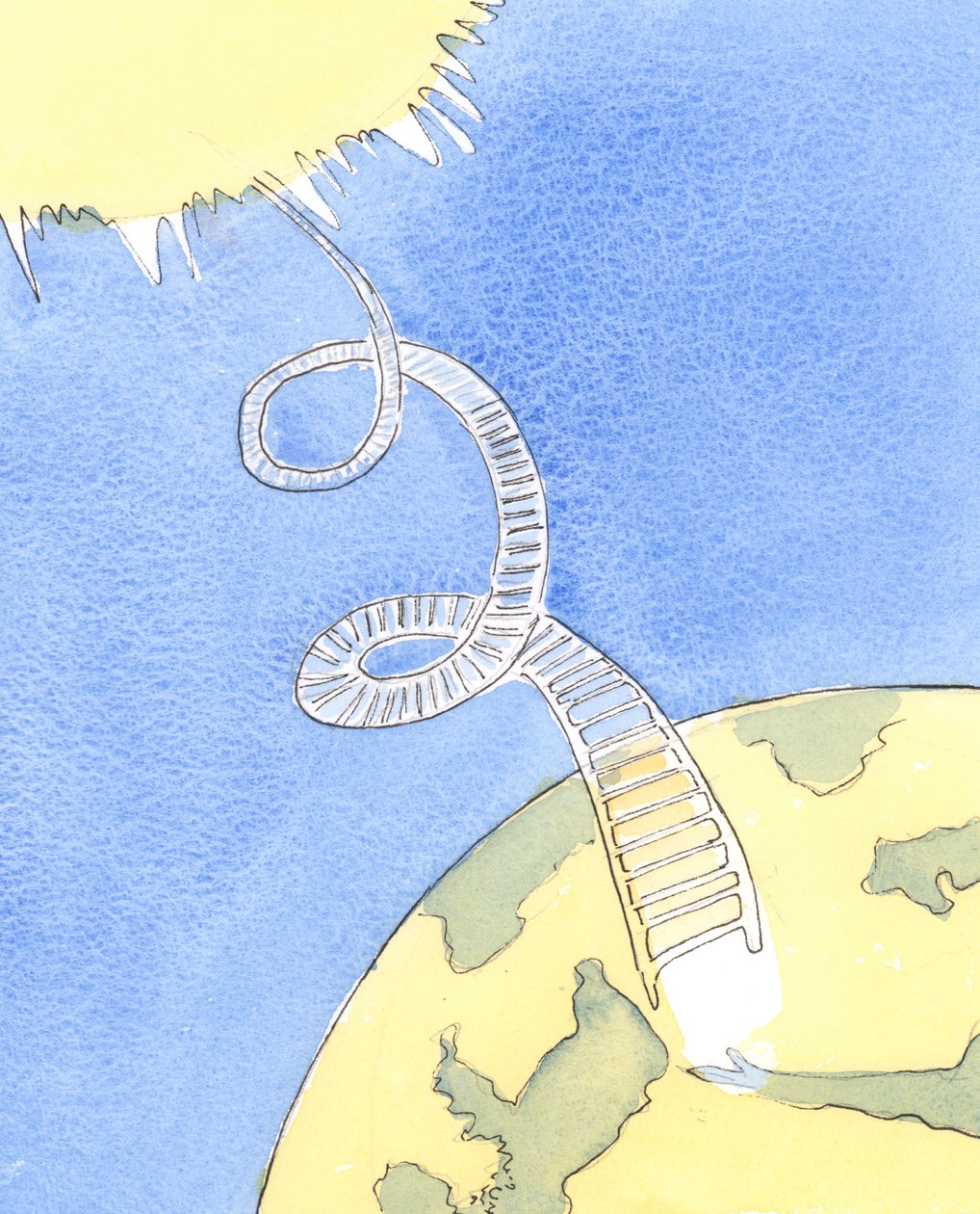 Det är som om det sträckte sig en lång spiralstege från himlen ner till jorden, 2004 (w/c på papper) av Elizabeth Wang