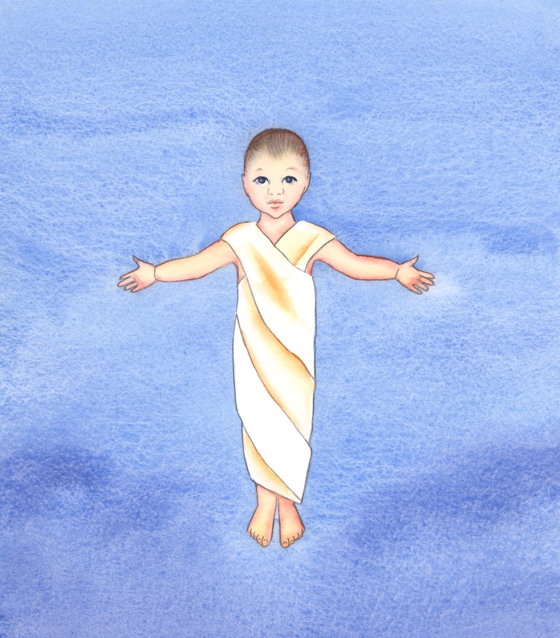 Jesus Kristus är sann Gud, som tog på sig vår mänskliga natur och hade ödmjukheten och godheten att komma ibland oss som ett spädbarn, 2003 (w/c på papper) av Elizabeth Wang