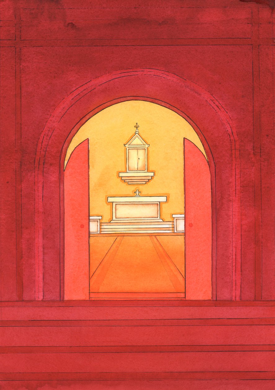 Jesus Kristus är verkligen närvarande i det heliga sakramentet i tabernaklet, 2004 (w/c på papper) av Elizabeth Wang