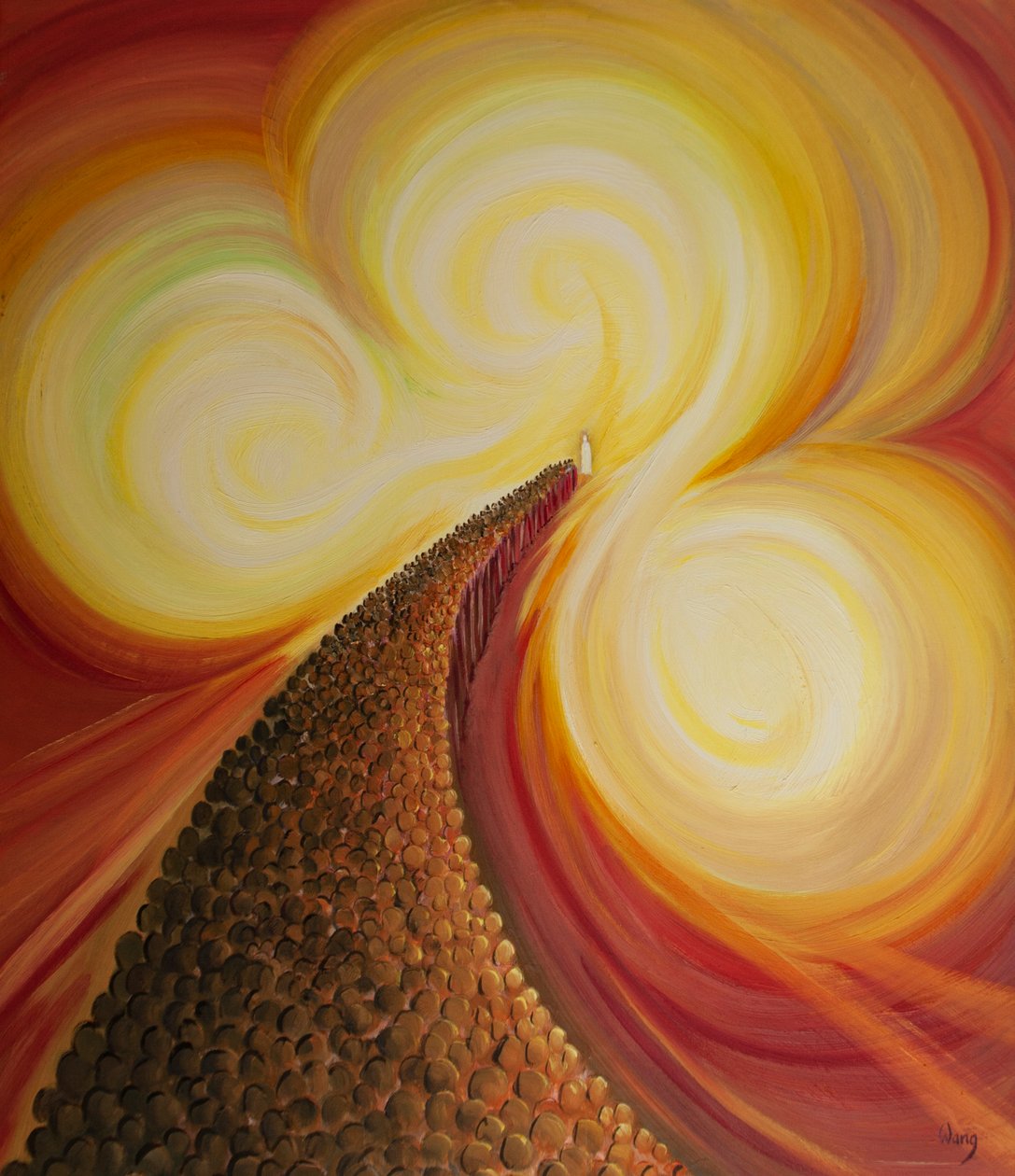 Jesus står i hjärtat av Gudomen, gläds åt vår lovprisning av Fadern och längtar efter att vi ska gå med honom i himlen., 2001 (olja ombord) av Elizabeth Wang