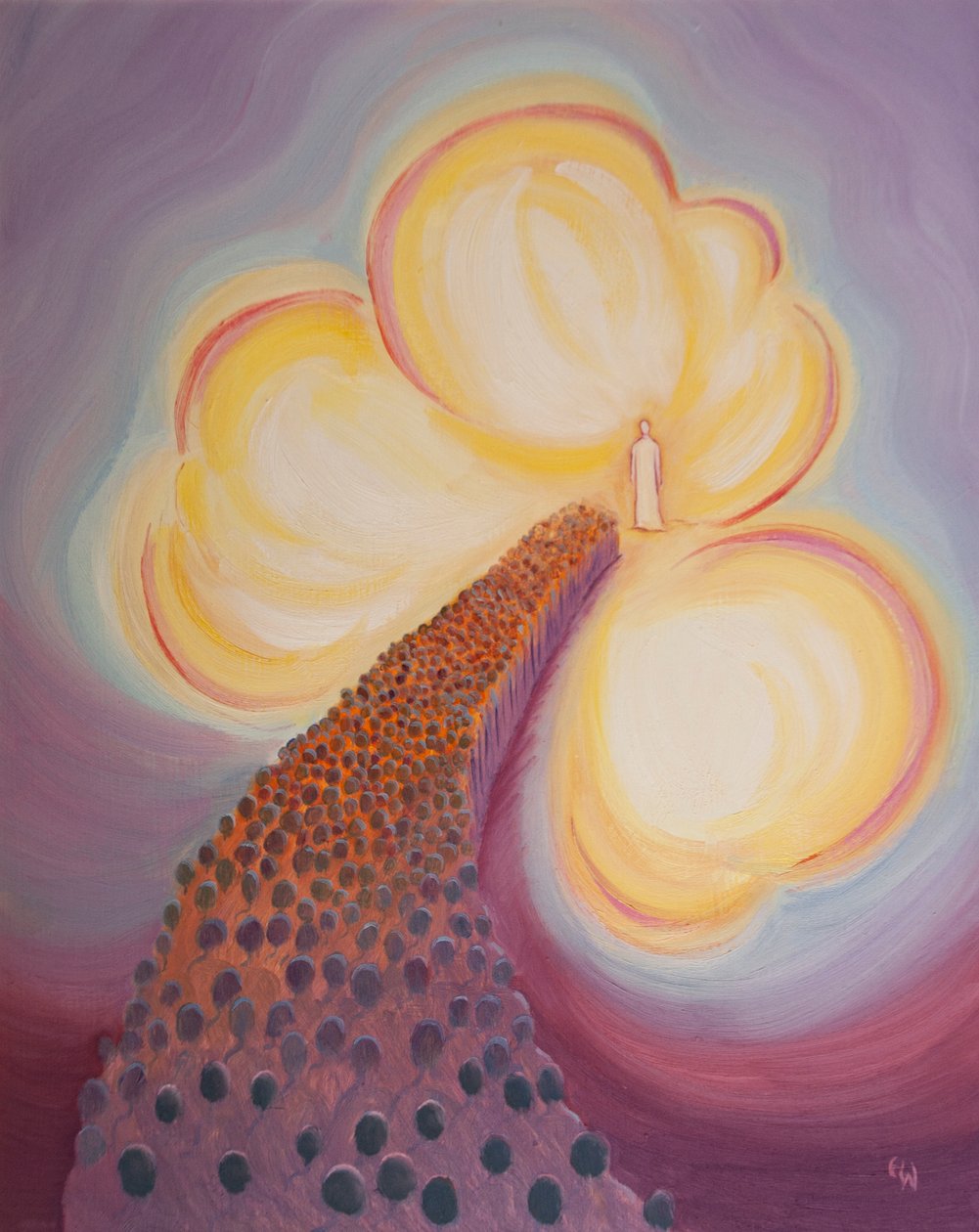Jesus står i hjärtat av Gudomen, gläds åt vår lovprisning av Fadern och längtar efter att vi ska gå med honom i himlen., 2001 (olja ombord) av Elizabeth Wang